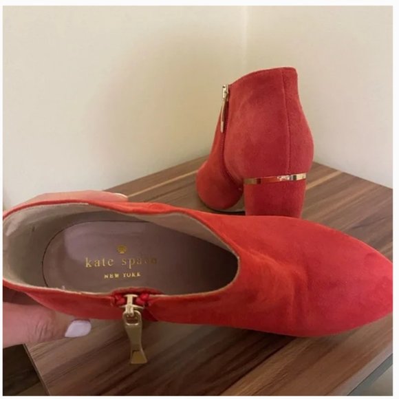 Kate Spade darota red suede ankle bootie boots heels size 6.5 nwot - Picture 5 of 5